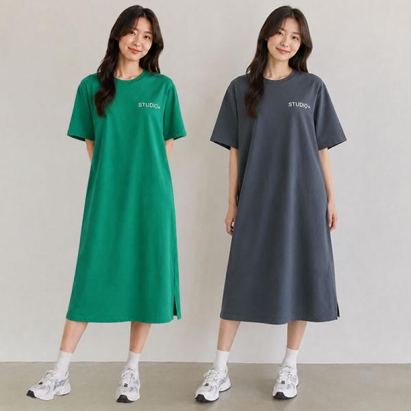 여성 로고 레터링 여름 반팔 롱 원피스 BM-450