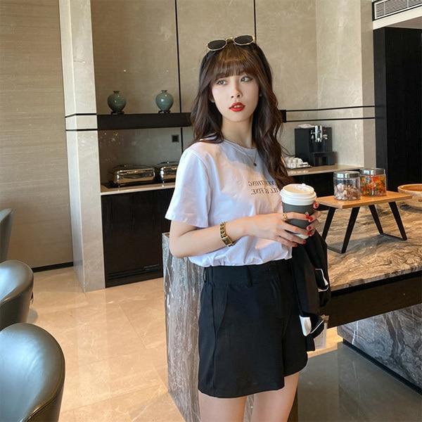 여성 라운드넥 포인트 레터링 반팔 티셔츠 SSH-273