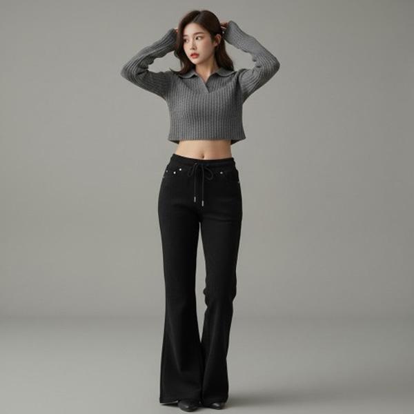 여성 로우라이즈 부츠컷 디자인 밴딩 팬츠 SD-260819