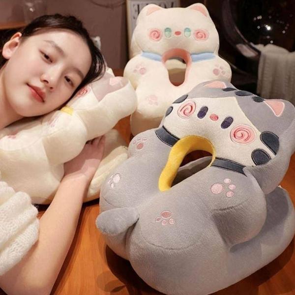 고양이 모양 낮잠 쿠션 사무실 학교 목 베개 캐릭터 여행용 쿠션