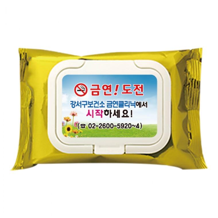 메탈옐로우 캡형 30매 300개 휴대용 물티슈 판촉 홍보 전도용