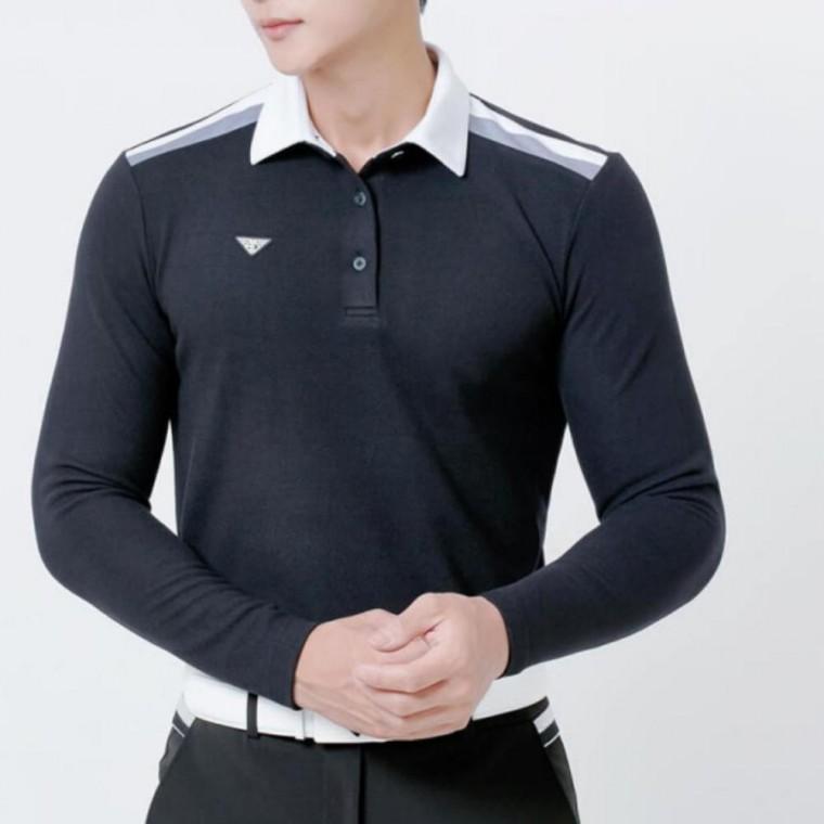예쁜옷 남성 카라 골프티셔츠 블랙 1P 어깨 배색 기모 티셔츠
