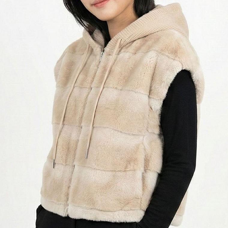 겨울 레이어드 조끼 여성 밍크 퍼후드 베스트