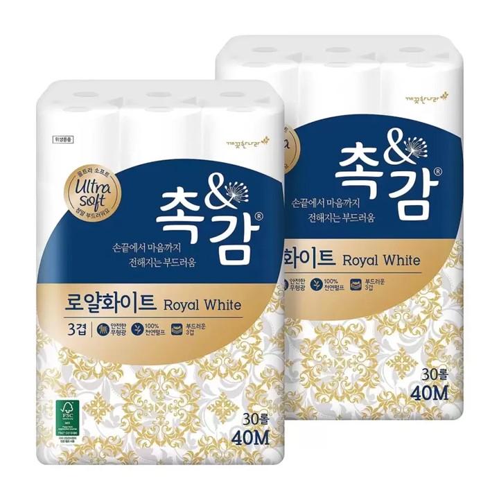 깨끗한나라 촉앤감 로얄 화이트 화장지 40m x 30롤 x 2팩