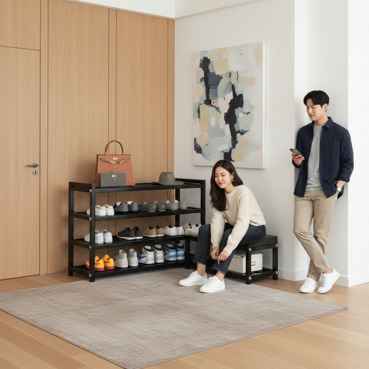 철제 신발장 벤치형 신발 수납장 현관 정리 수납 4단 75cm