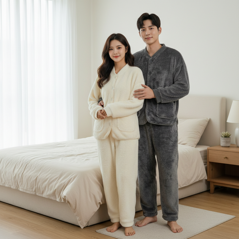 겨울용 실내 잠옷 남녀공용 수면복 따뜻한 홈웨어