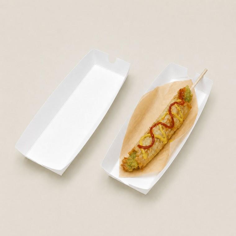 블레스팩 접착식 꼬치 트레이 흰색 무지 종이접시 1000개 일회용 포장용