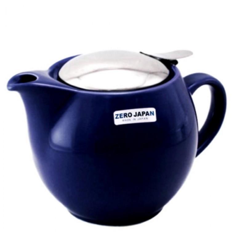도자기티포트 주전자 도자기 마린블루 티포트 480ml 차주전자 라운드 제로제팬 티팟