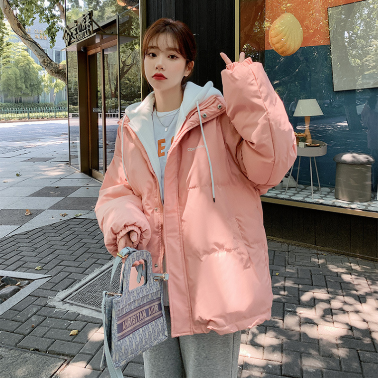 오버핏 후드레이어드 핑크 숏패딩 따뜻 데일리 겨울점퍼
