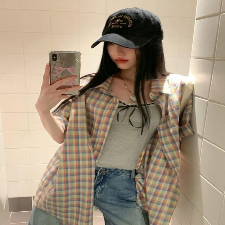 가디건셔츠 반팔 체크 루즈핏셔츠 체크셔츠 셔츠가디건 포켓 셔츠
