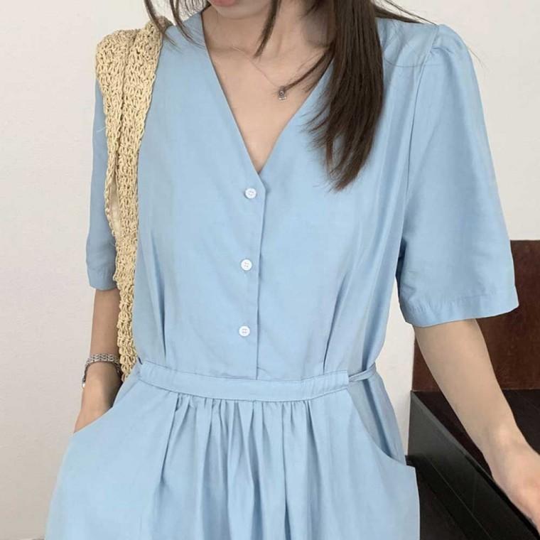 린넨원피스 미니원피스 편한원피스 브이넥 여름원피스 랩원피스 버튼 플레어