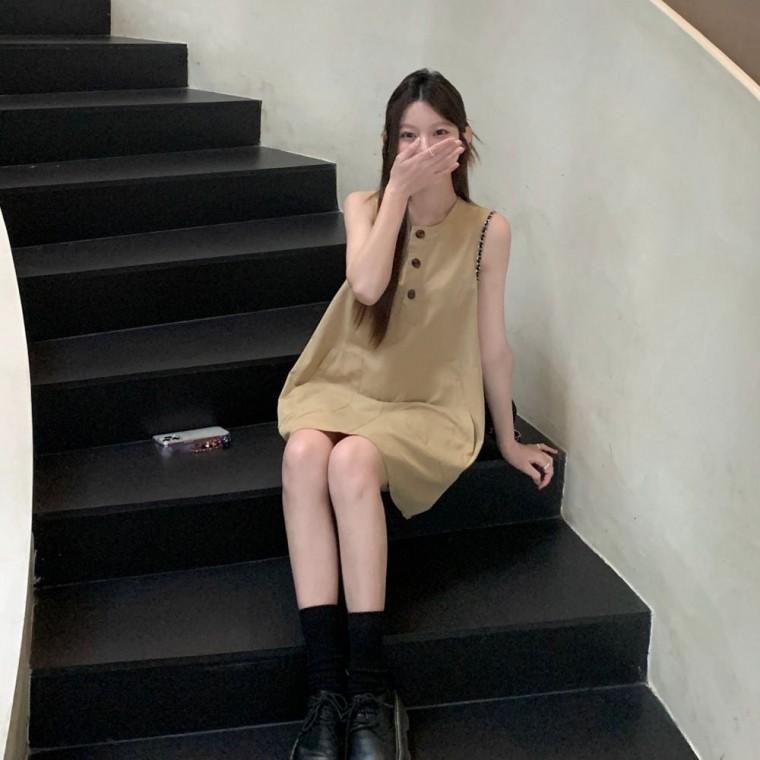 썸머 버튼 클래식 클래식원피스 여름원피스 쓰리 민소매 원피스 주머니원피스