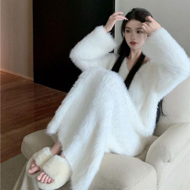 롱 하객룩 롱원피스 니트원피스 4color 브이넥 퍼 하객원피스