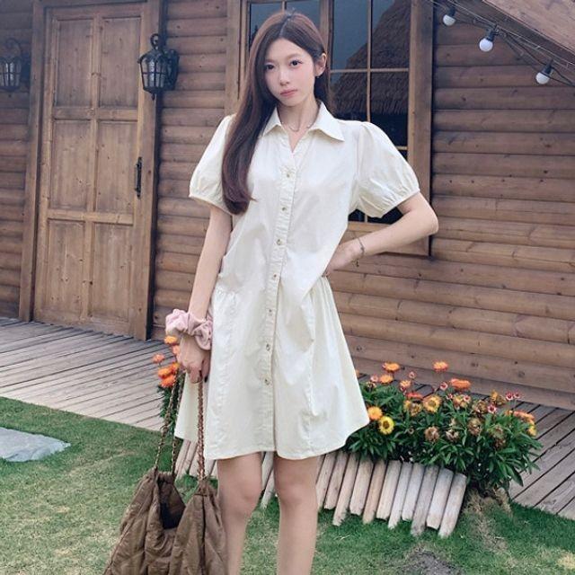 여성 여성원피스 여름 셔츠 원피스 셔츠원피스 데일리 반팔 카라넥 루즈핏