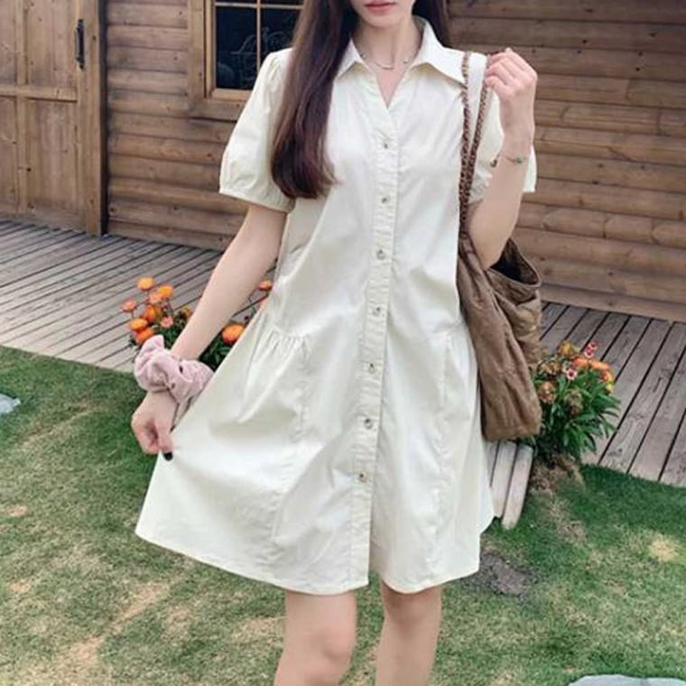 루즈핏 데일리 코디 원피스 셔츠 데일리원피스 셔링 여성 편한 카라