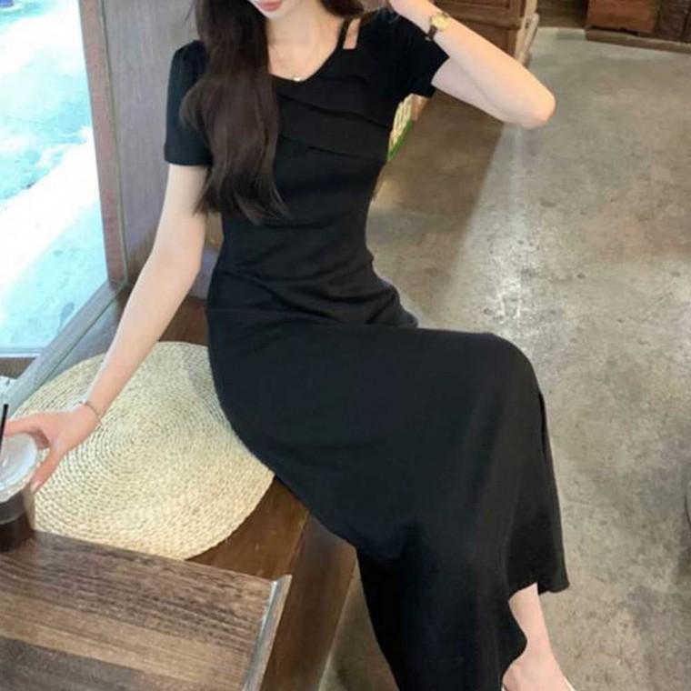 코디 셔링 블랙 데일리 트임원피스 롱원피스 데이트룩 슬림핏원피스 시크룩