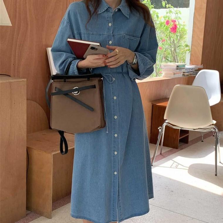 데일리룩 데일리 청 셔츠 캐주얼 봄 원피스 데님셔츠 간절기코디 데님 롱