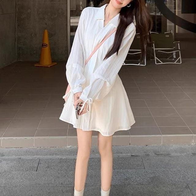 원피스 A라인팬츠 미니 숏팬츠 A라인 세트 셔츠 셔츠원피스 레이스 팬츠