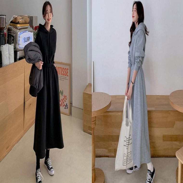 롱 롱스커트 후드원피스 치마 캐주얼 허리 캐쥬얼 후드 롱치마 여성원피스
