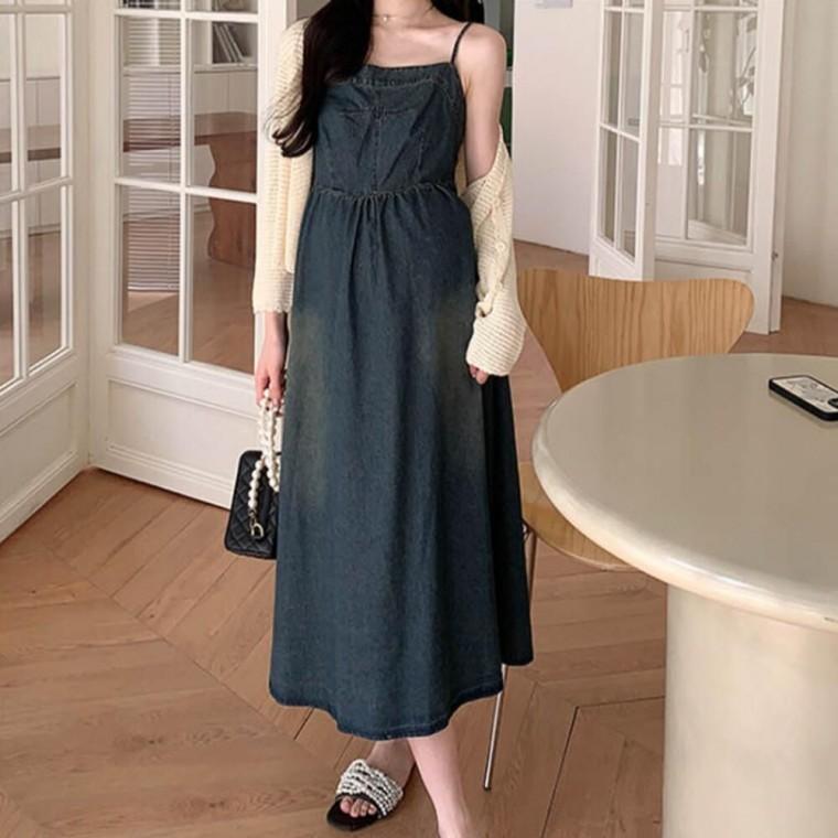 데님 진청 주름 밴딩 허리부분 스모크 스모크밴딩 민소매 루즈핏 데일리