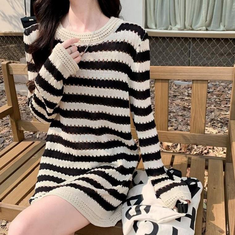 미니 여성 스트라이프원피스 원피스 니트원피스 라운드넥 단가라 데일리원피스