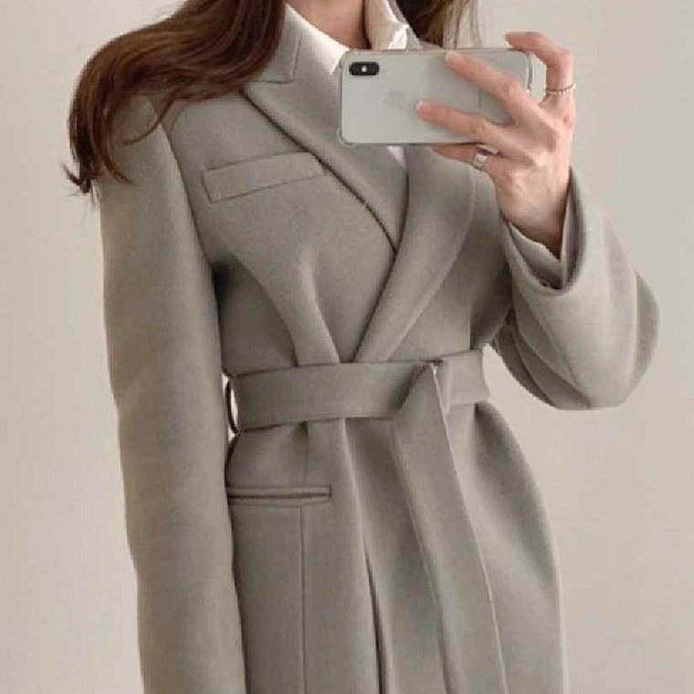 여자 벨트 포인트 모직 랩스타일 코트 아우터