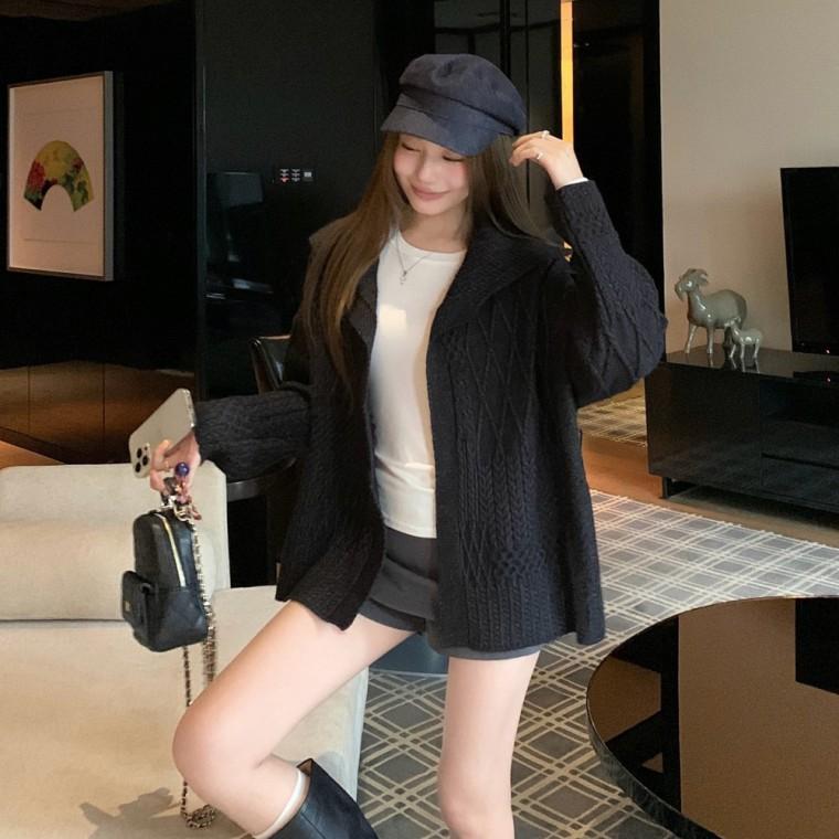 케이블 텍스처 숄 오픈 가디건