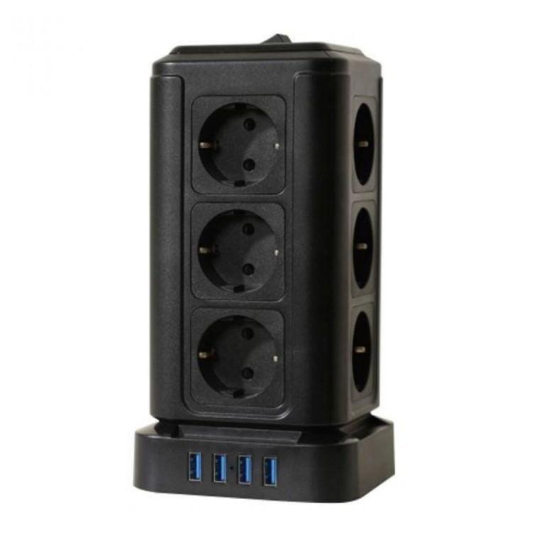 텔로 타워2세대 고용량멀티탭 16구 블랙 4000W/12구+4port (1개)
