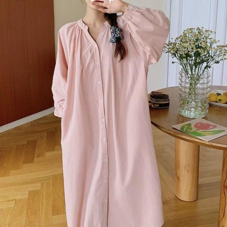 여성 허리끈 차이나넥카라 루즈핏 긴팔 셔츠 롱원피스