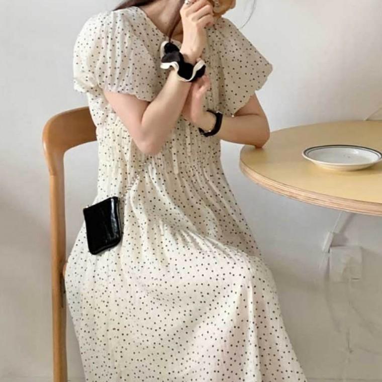 원피스 오피스룩원피스 휴양지 쉬폰원피스 하객룩원피스 무늬 라운드넥 소매