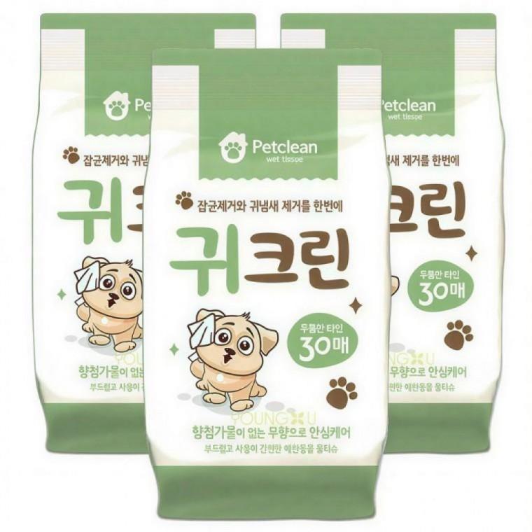 EAS 펫크린 강아지물티슈 귀 크린 물티슈 30매x48개입 1박스