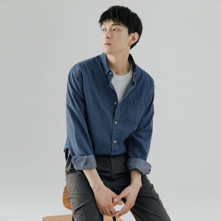가을 남성 긴팔 데님 셔츠 청남방