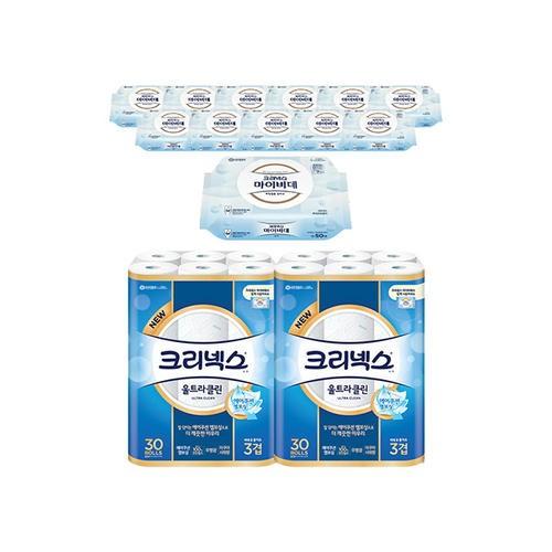 크리넥스 3겹 펄프 울트라클린 27m 30롤 2개+마이비데 퓨어 캡 50매 12개