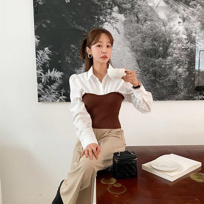 온나핏 긴팔 치리아 탑 니트 블라우스 민소매블라우스 펀칭블라우스