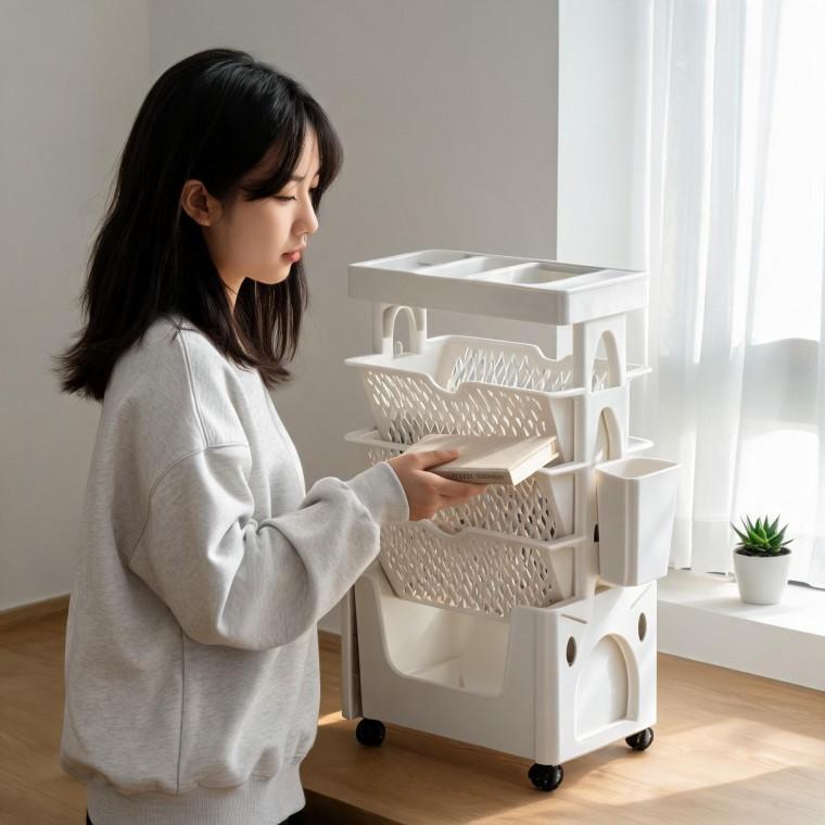 책꽂이 트롤리 이동식 서류 수납 선반 오피스 거실 서재 공부방 화이트