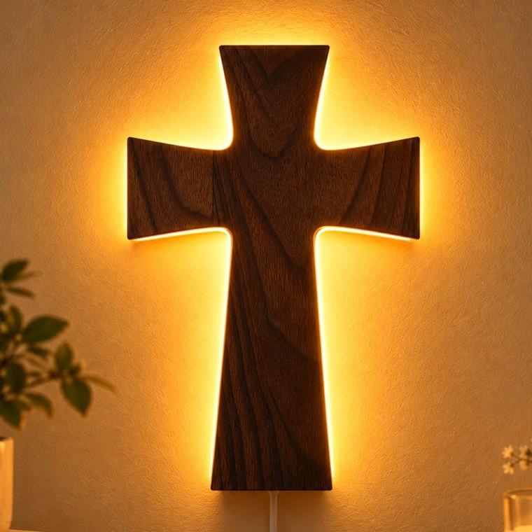 LED 월넛 십자가 무드등 원목 침실 조명  인테리어 스탠드 간접 수면등 기도