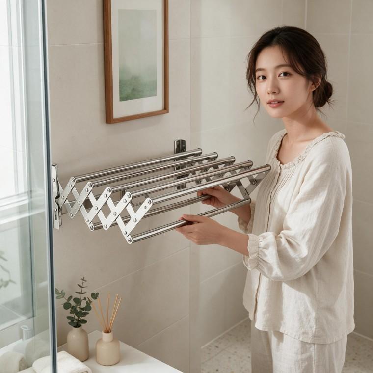 수건걸이 접이식 타올건조대 행거 선반 욕실 수납 정리대 욕실용 화장실 벽걸이