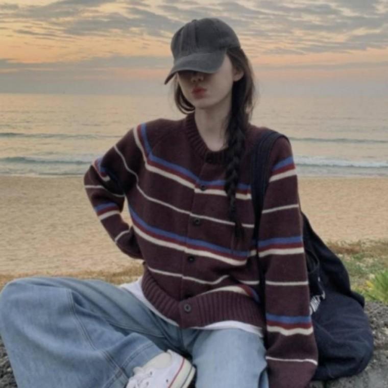 스트라이프 가디건 데일리 가디건 여성 봄 가을 포근 니트