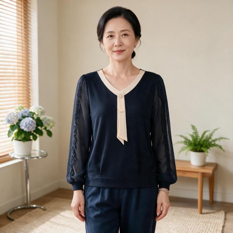 여성 쉬폰 긴팔 블라우스 엄마 옷 여름 하객룩 오피스 출근 데일리 하의 상의