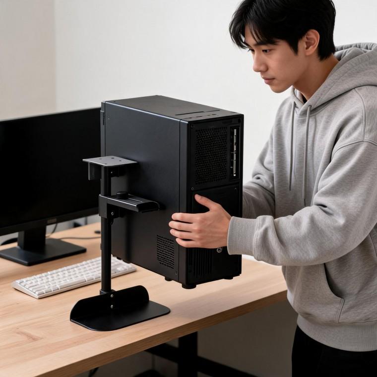 컴퓨터 본체 거치대 책상 받침대 360도 회전 높이 조절 데스크 셋업 정리 용품