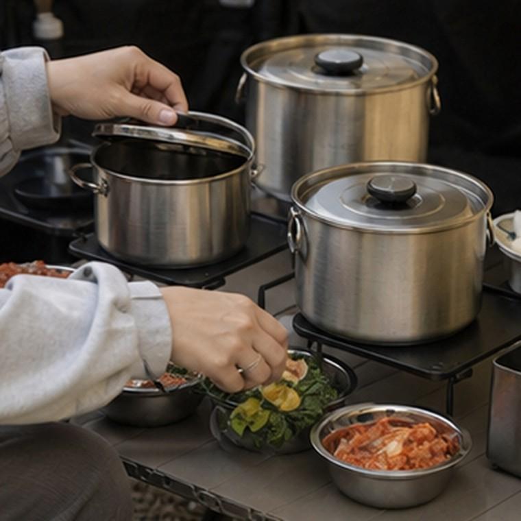 스테인리스 코펠세트 3중 바닥 3종 냄비 대접 5P 휴대용 캠핑 취사