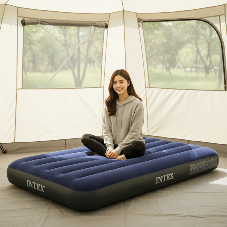 INTEX 듀라빔 캠핑 에어베드 수퍼싱글 네이비 발펌프 포함 세트