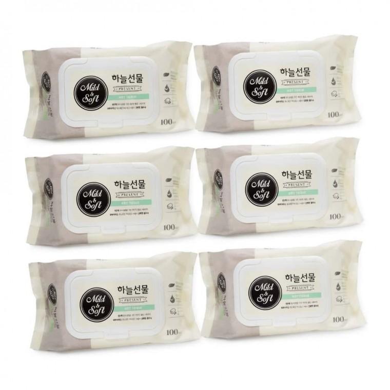 물티슈 캡형 100매 6개 휴대용 유아 아기 캡형물티슈 아기물티슈 물티슈100매
