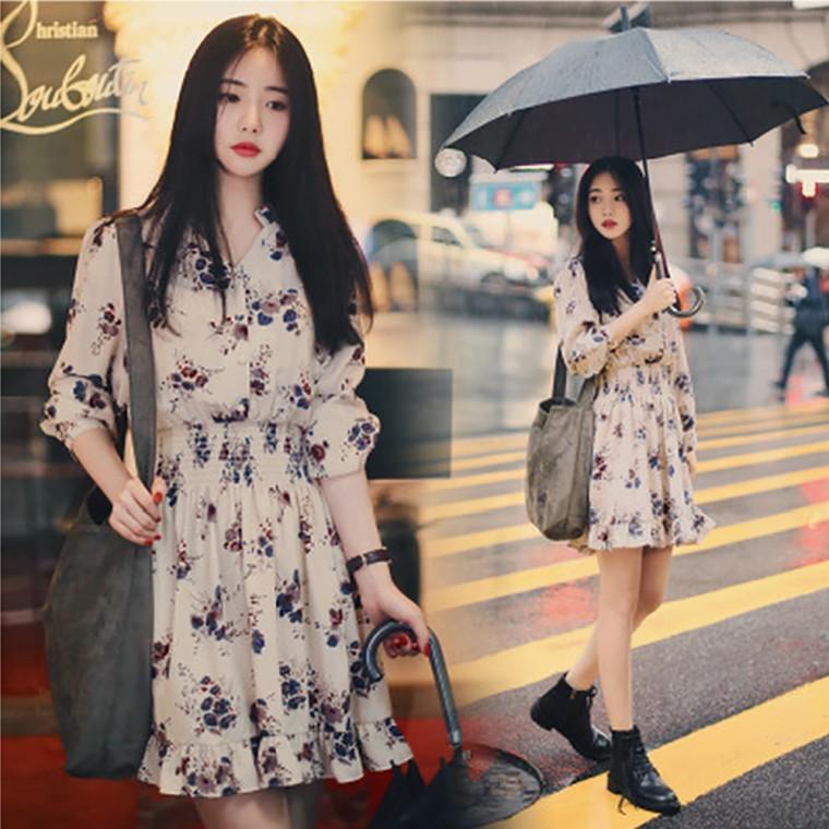 로로스키니 여성 여름 원피스 봄 가을 쉬폰 꽃무늬 플라워 원피스 LS0519