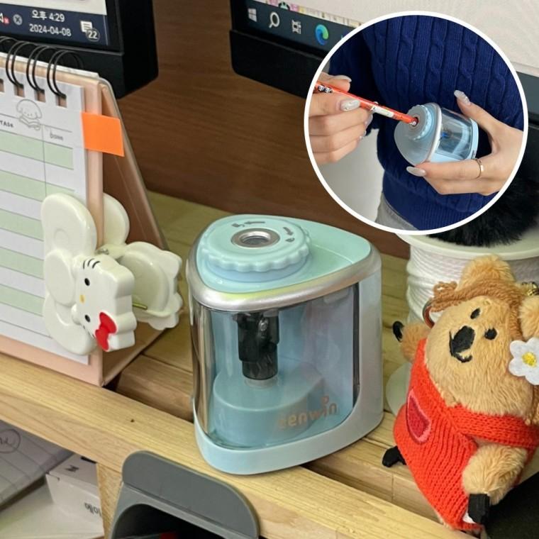 블루 사무용 문구 학생 전동 자동 연필깎이