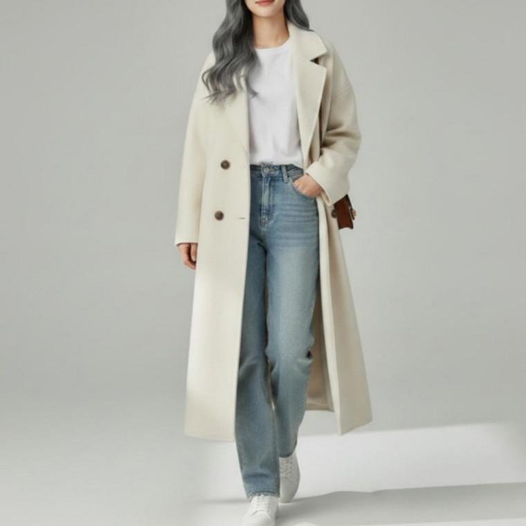 롱코트 모직 여성 겨울 오버핏 투버튼 아우터 루즈핏 마이 울코트