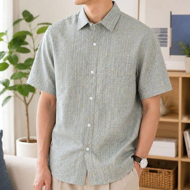 남성 그린 체크 반팔 데일리 여름 셔츠 남방