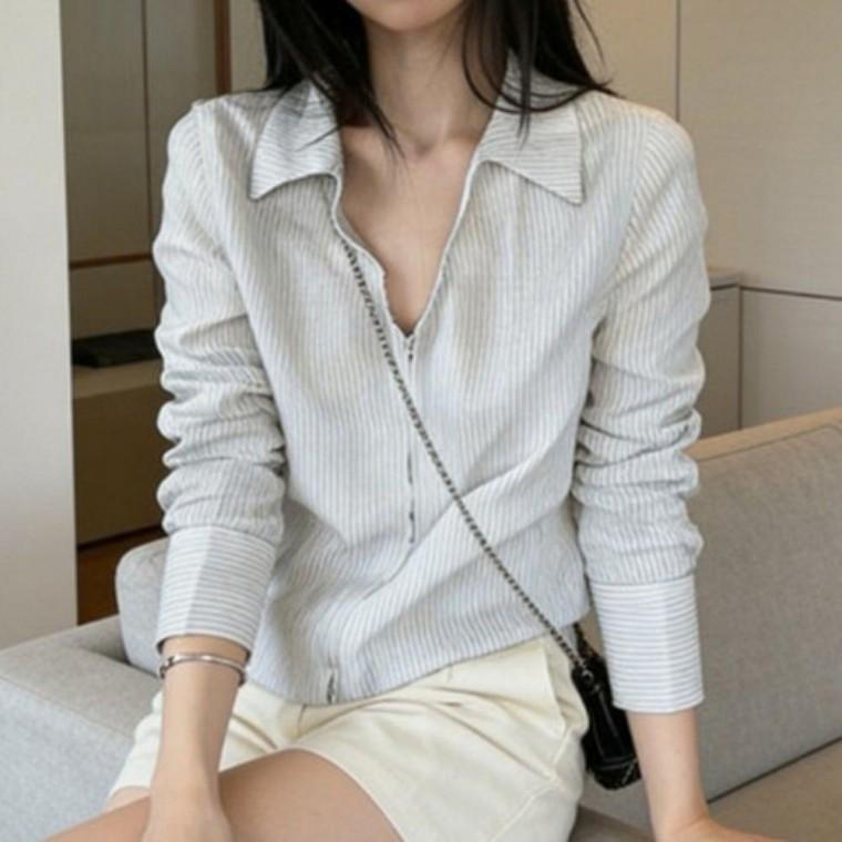 여자 카라 집업 숙 FSFG 0007 블라우스 XL 비치 사이즈 상의 카라 루즈핏 블라우스 겨울 숙 남방 남방 원피