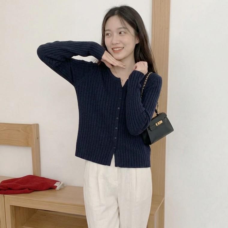 데일리 니트 골지 가디건 베이직 이너티