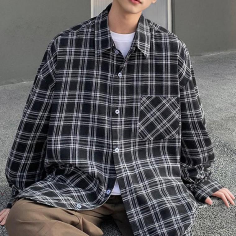 남성 여성 체크 오버핏 캐주얼 레이어드 아우터 봄 가을 셔츠